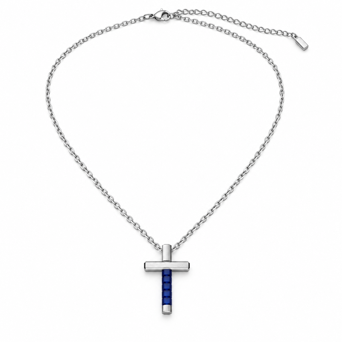 Collana Uomo con croce blu esagonale in acciaio inox