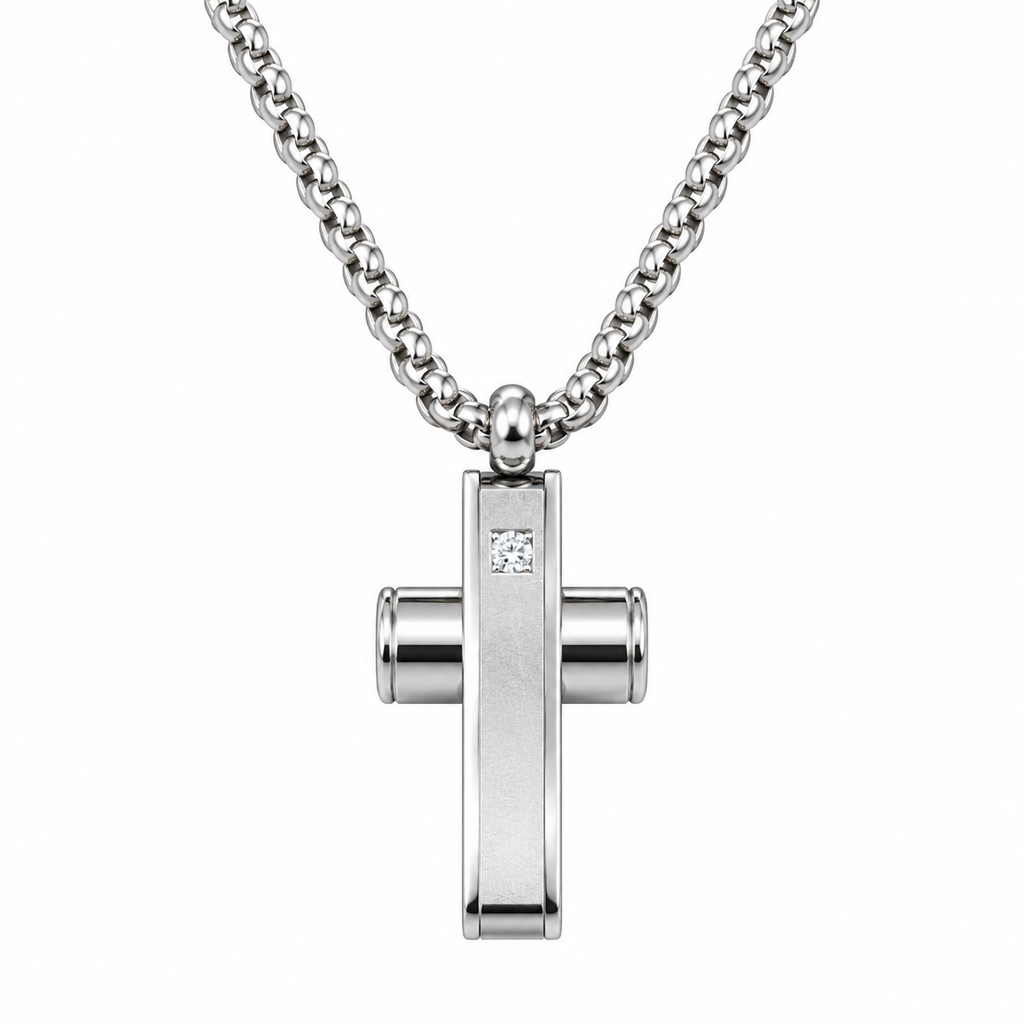 Collana Uomo con croce e strass crystal in acciaio inox