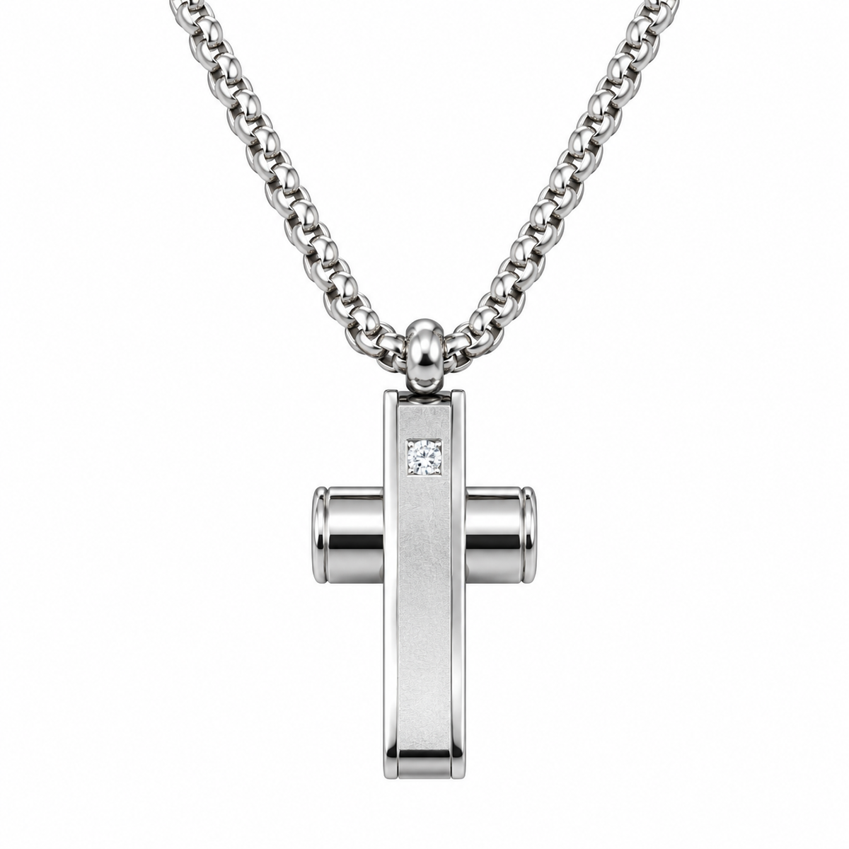 Collana Uomo con croce e strass crystal in acciaio inox