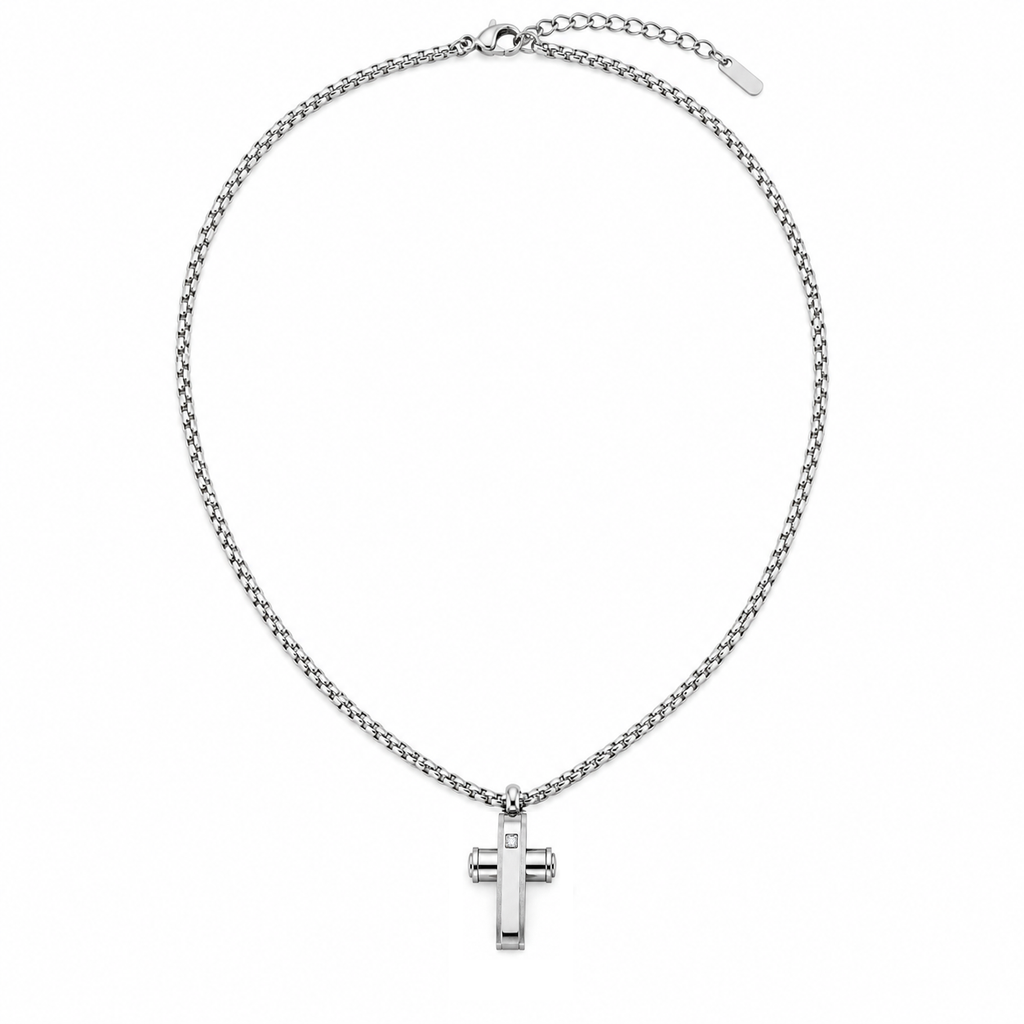 Collana Uomo con croce e strass crystal in acciaio inox