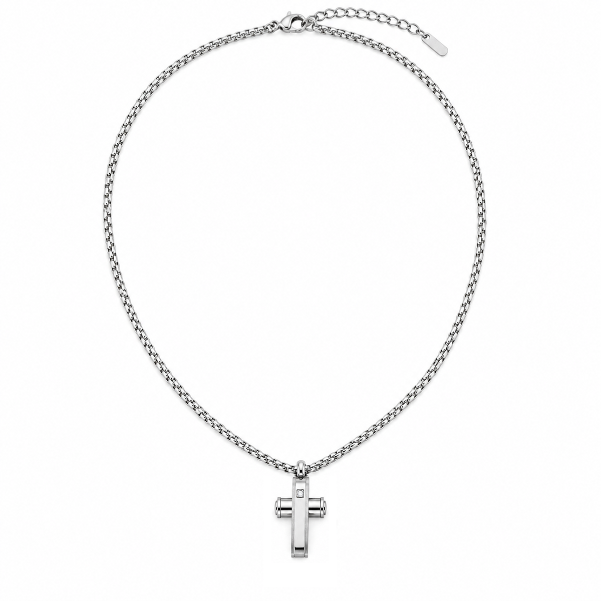 Collana Uomo con croce e strass crystal in acciaio inox