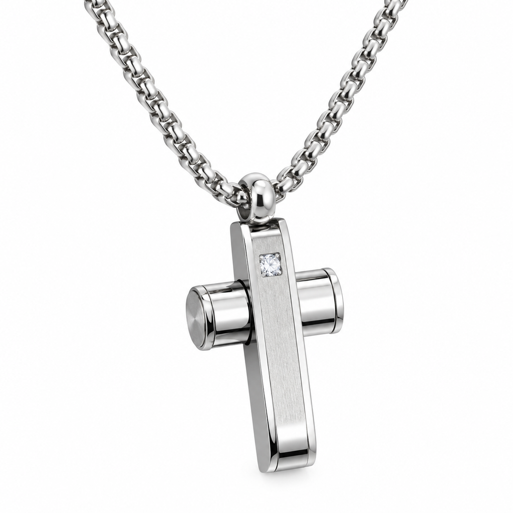 Collana Uomo con croce e strass crystal in acciaio inox