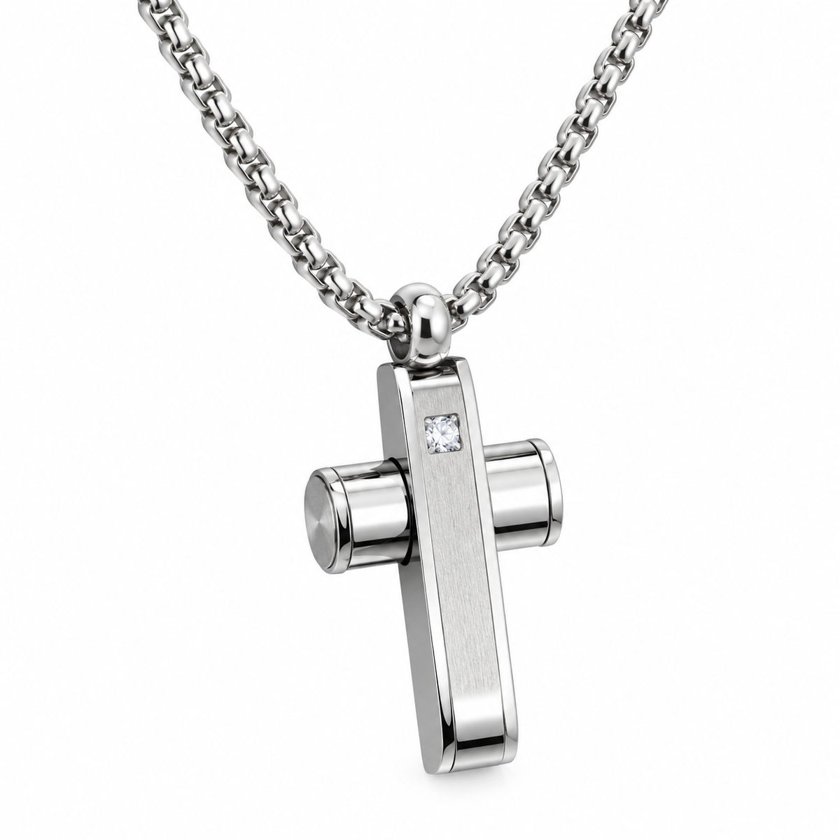 Collana Uomo con croce e strass crystal in acciaio inox