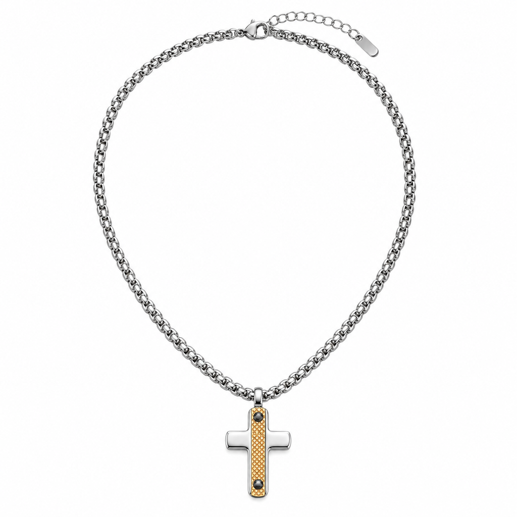 Collana Uomo con croce zingrinata rosè in acciaio inox
