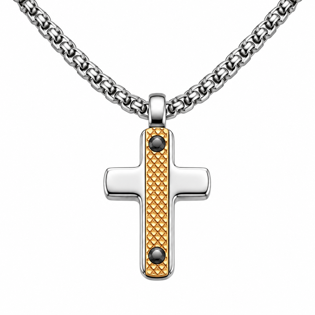 Collana Uomo con croce zingrinata rosè in acciaio inox