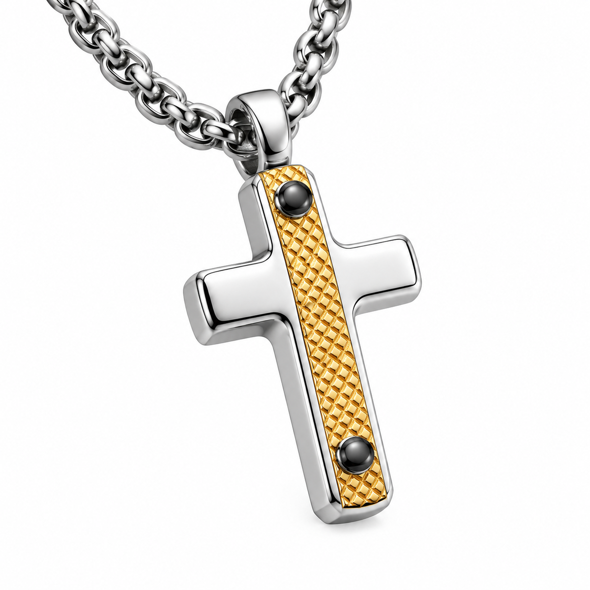 Collana Uomo con croce zingrinata rosè in acciaio inox