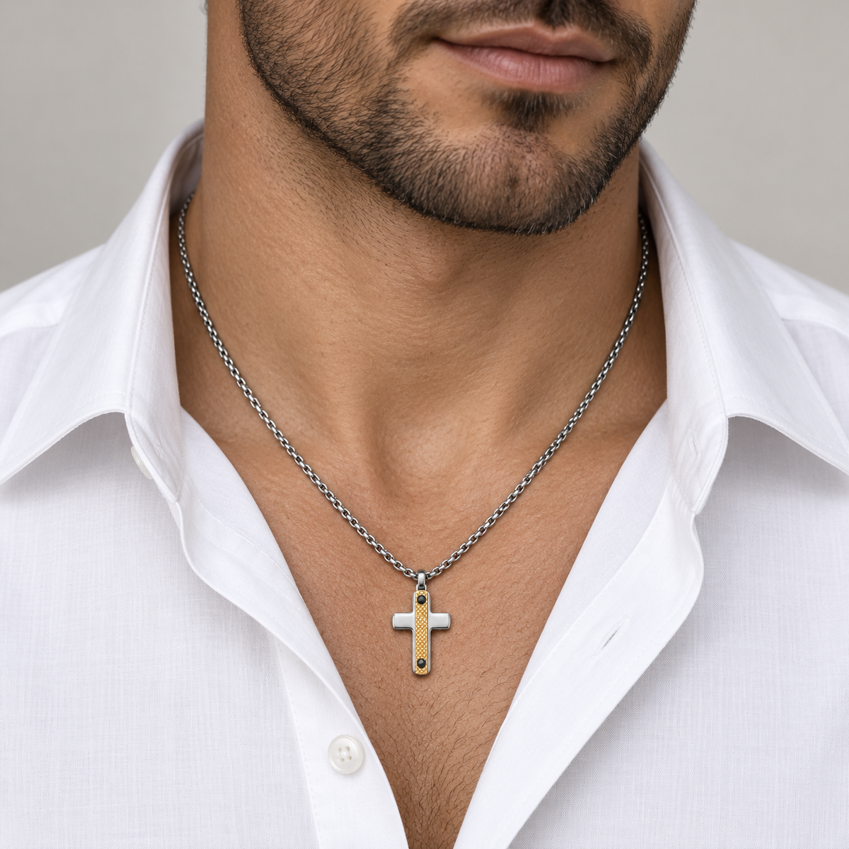 Collana Uomo con croce zingrinata rosè in acciaio inox