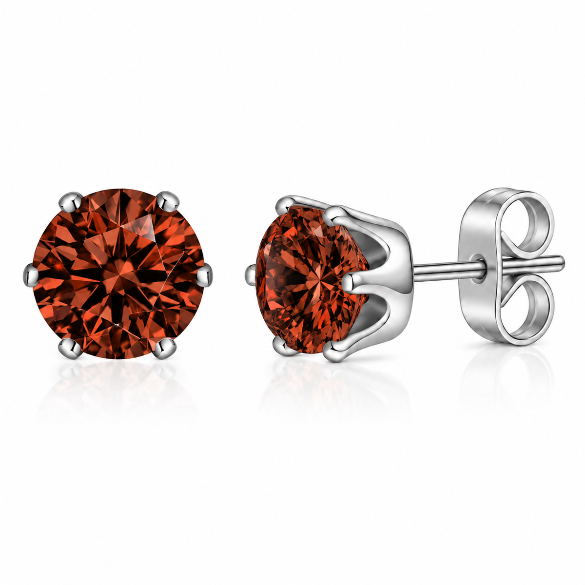 Coppia di orecchini punti luce Rosso Garnet in acciaio inox in 6 misure Les Folies
