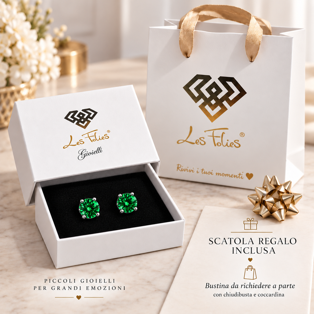 Coppia di orecchini punti luce Verde Smeraldo in acciaio inox in 6 misure Les Folies