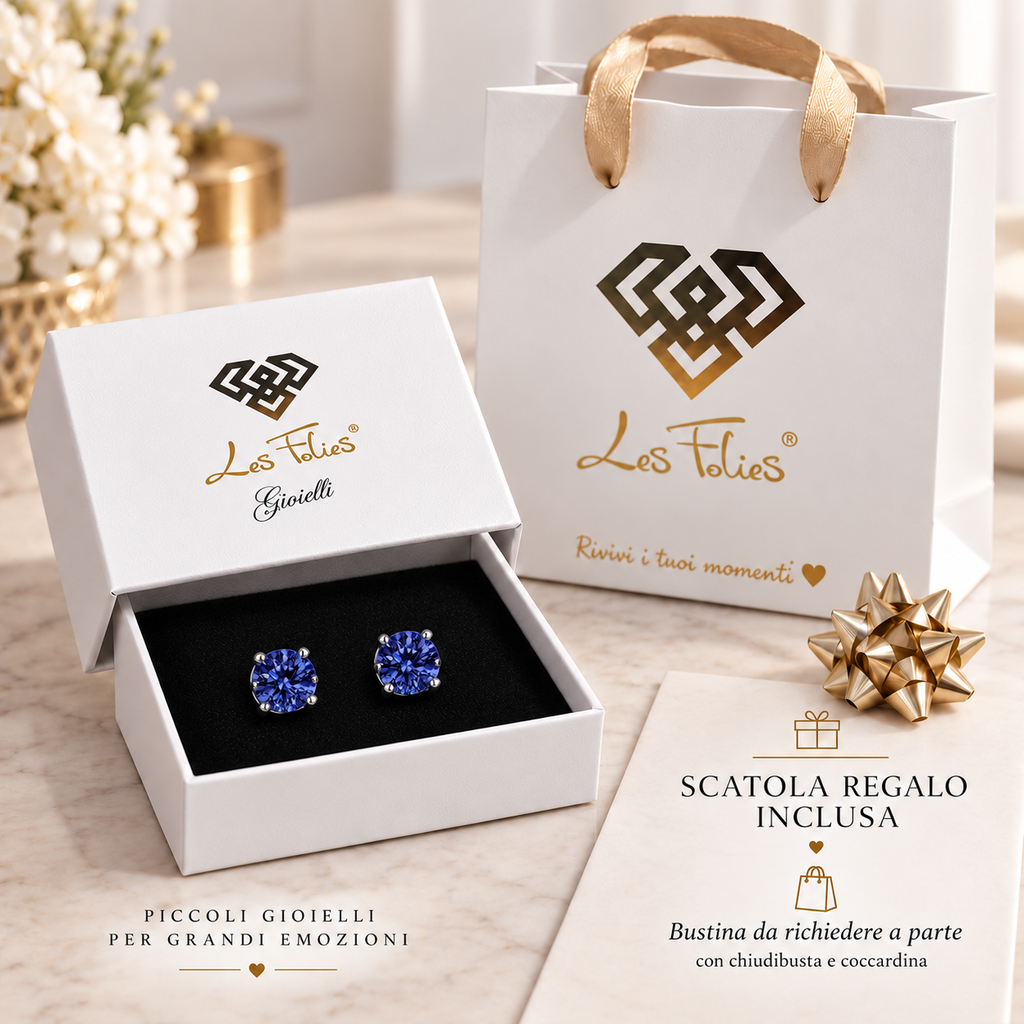 Coppia di orecchini punti luce Blu Zaffiro in acciaio inox in 6 misure Les Folies