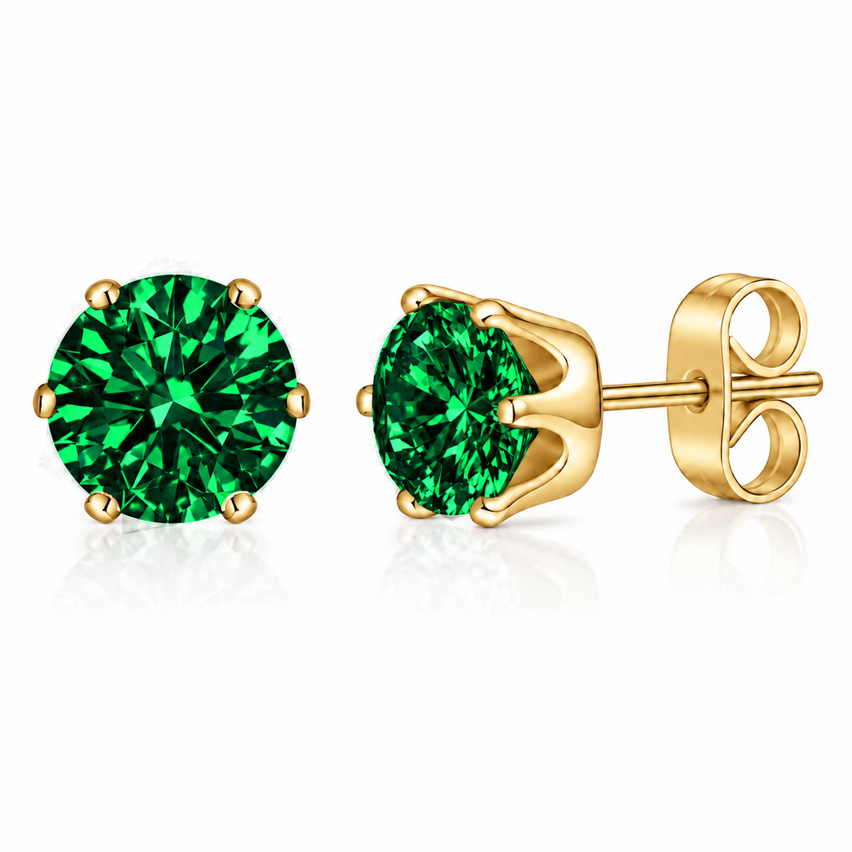 Coppia di orecchini punti luce Verde Smeraldo in acciaio inox placcato oro in 6 misure Les Folies