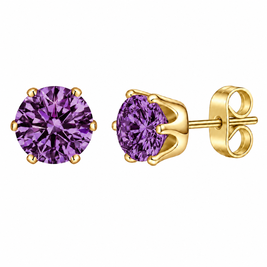 Coppia di orecchini punti luce Viola in acciaio inox placcato oro in 6 misure Les Folies