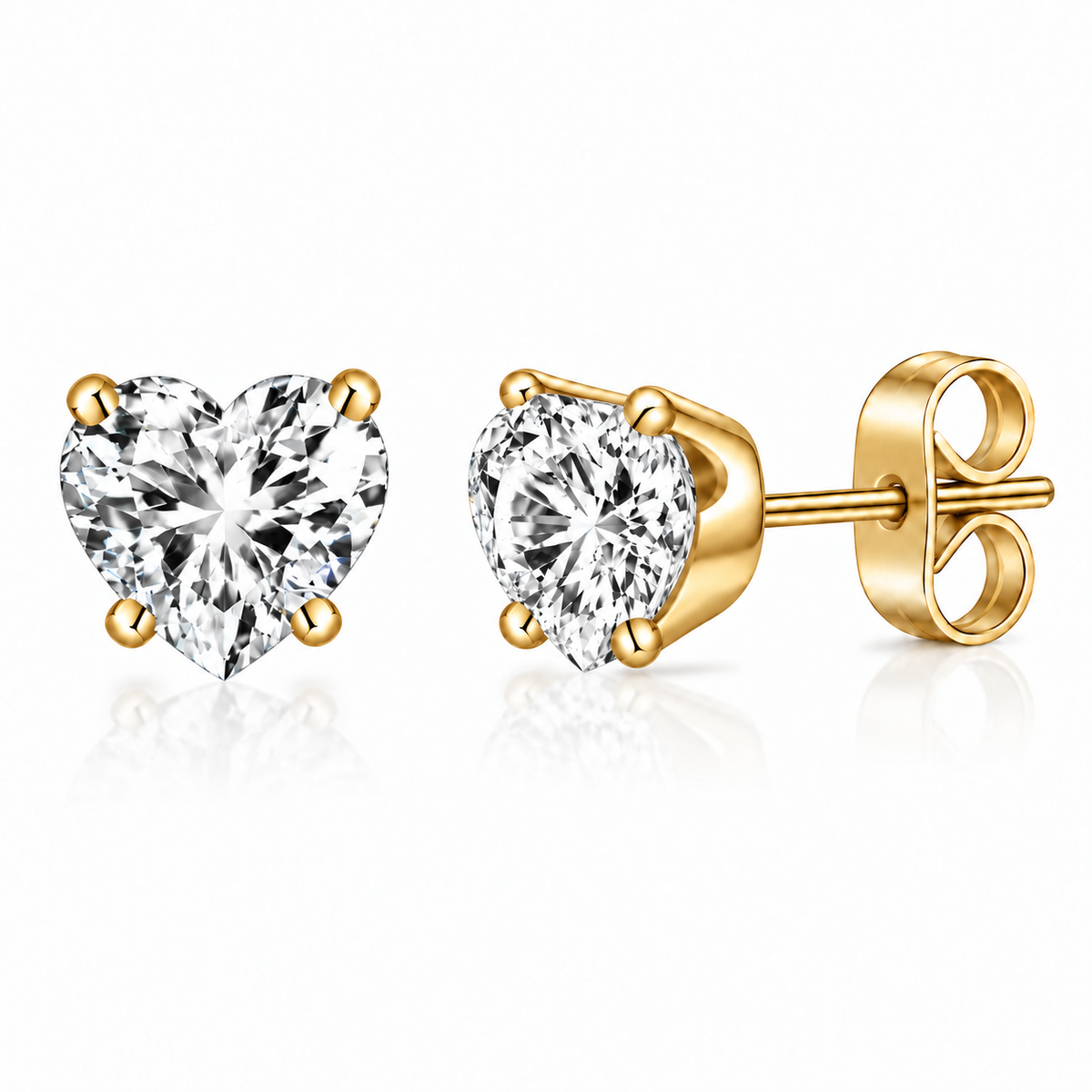 Coppia di orecchini punti luce Cuore Crystal in acciaio inox placcato oro in 6 misure Les Folies