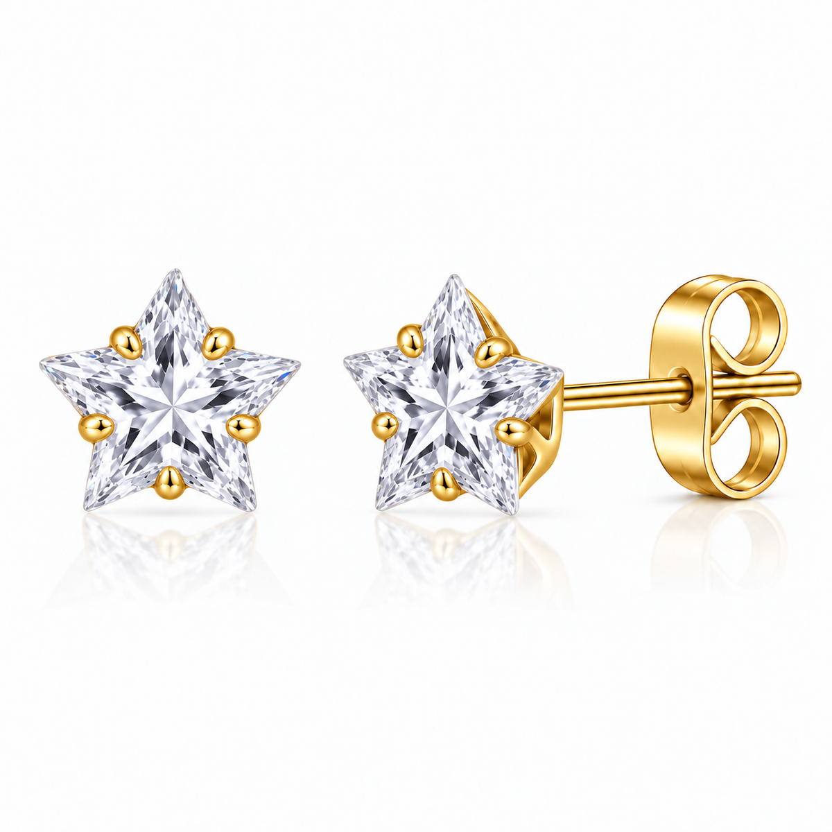 Coppia di orecchini punti luce Stella Crystal in acciaio inox placcato oro in 6 misure Les Folies