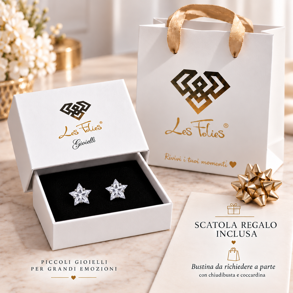 Coppia di orecchini punti luce Stella Crystal in acciaio inox in 6 misure Les Folies