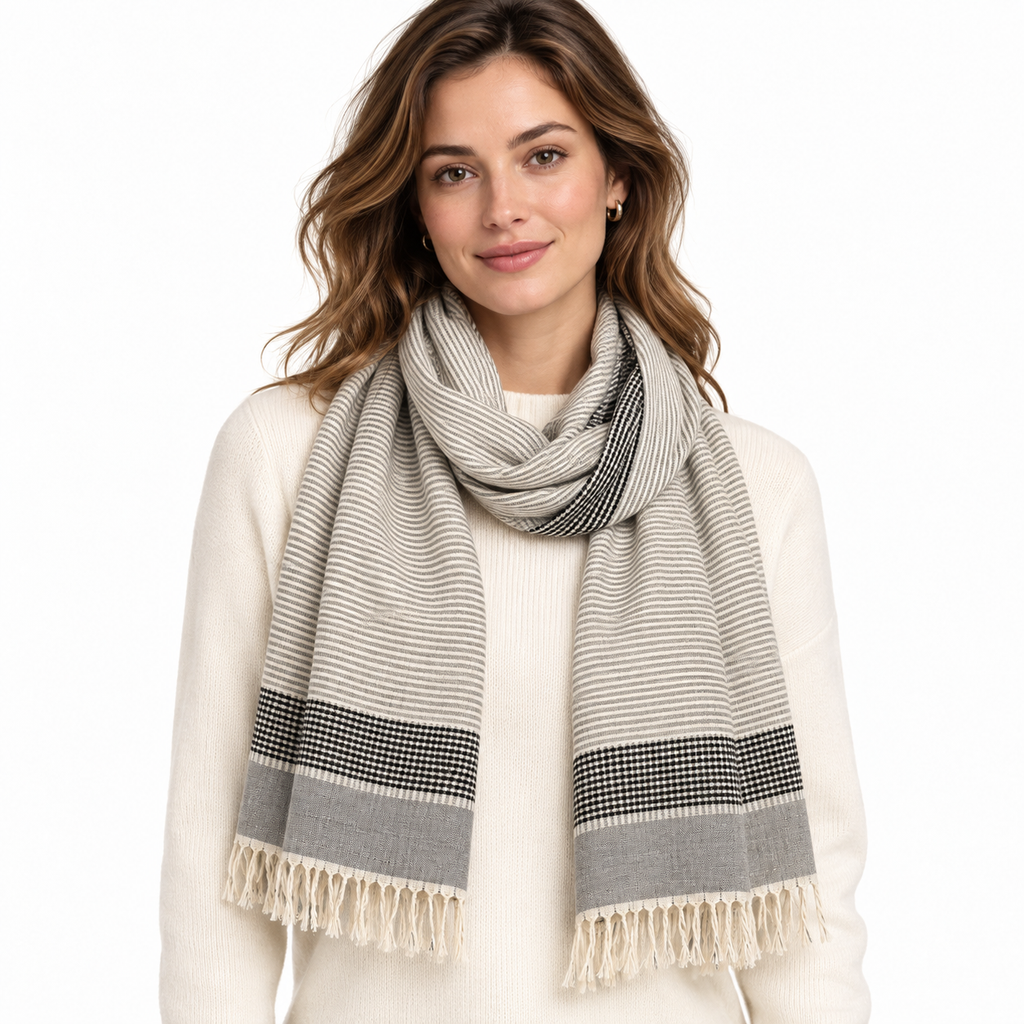 Sciarpa Righe e Microcheck in Cotone 90 × 190 cm 18-1 Milano