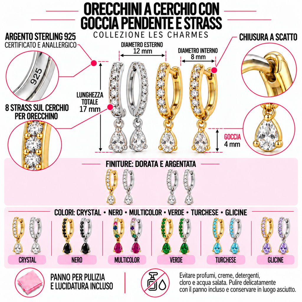 Orecchini a Cerchio con Goccia pendente in Argento 925