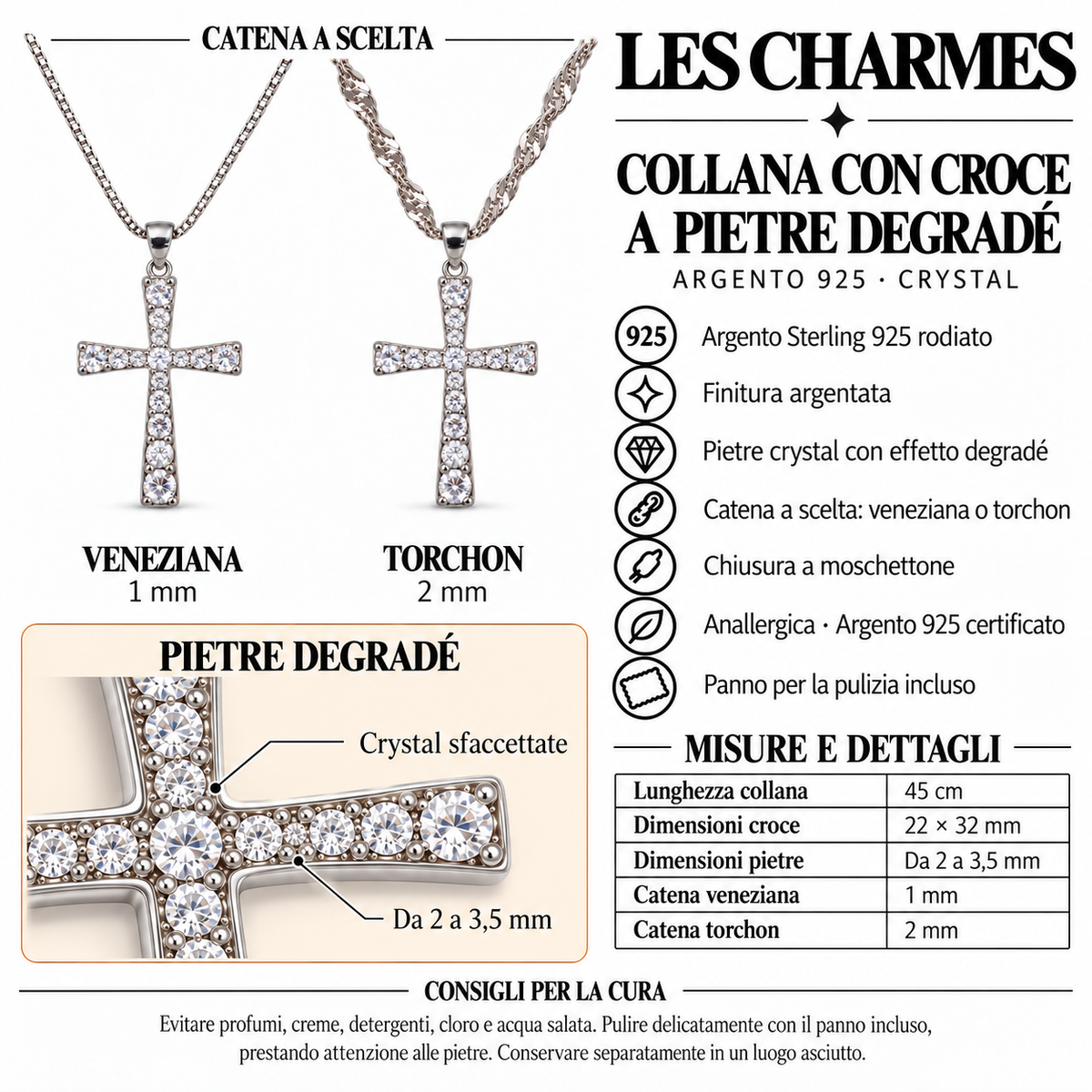 Collana Croce con Cristalli Degradè in Argento 925
