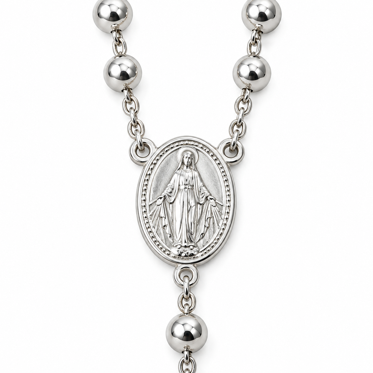 Collana Rosario con Crocifisso pendente e Sfere da 5mm in Argento 925 rodiato