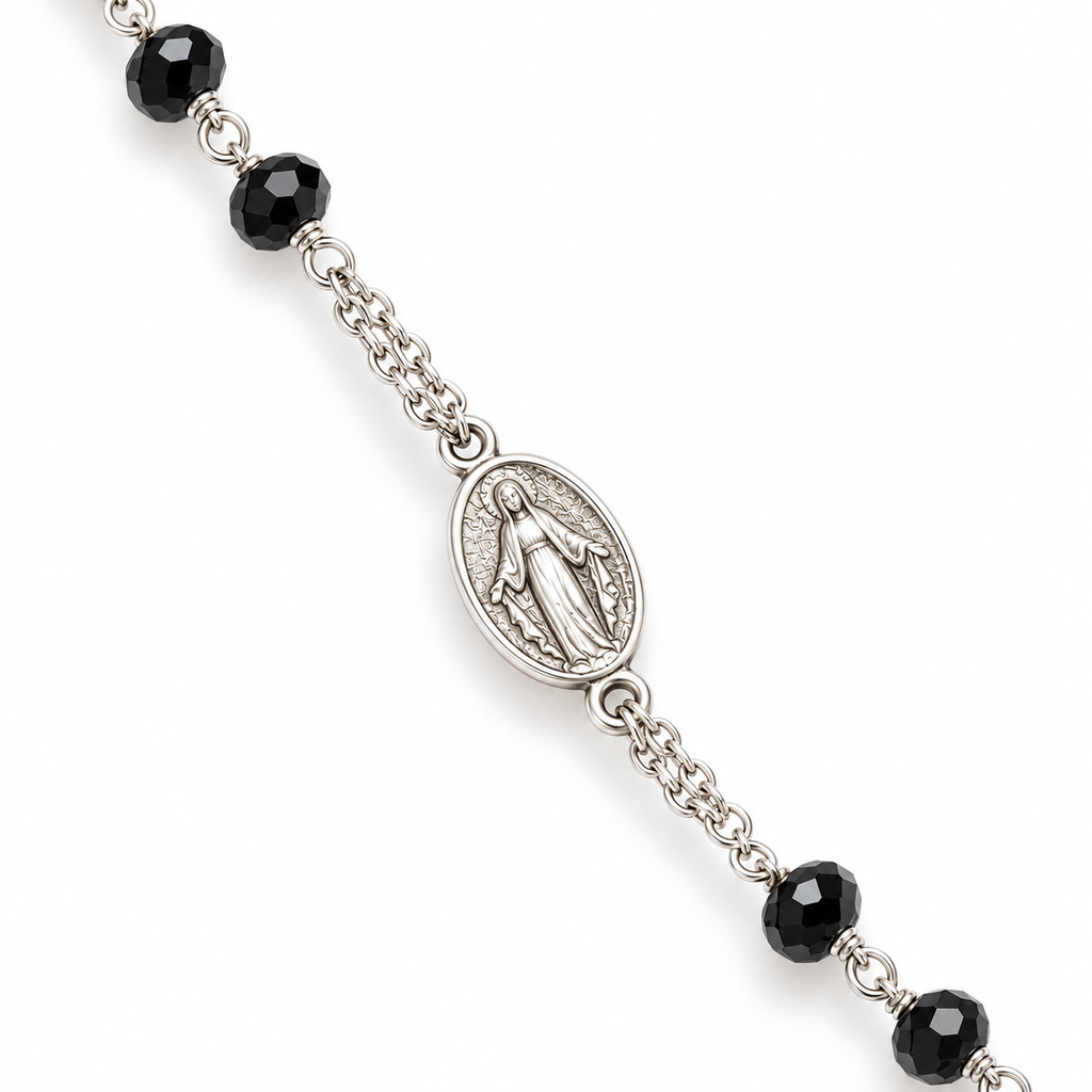Collana Rosario Sfere sfaccettate in Argento 925 rodiato
