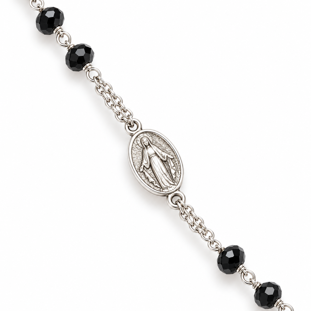 Collana Rosario Sfere sfaccettate in Argento 925 rodiato