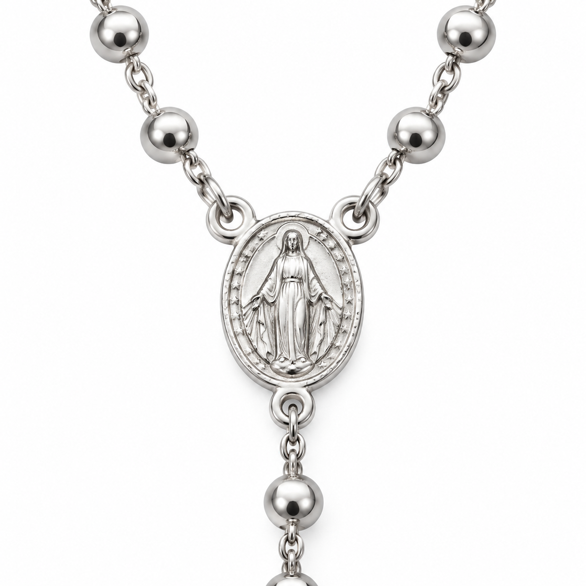 Collana Rosario con Crocifisso pendente e Sfere da 4mm in Argento 925 rodiato