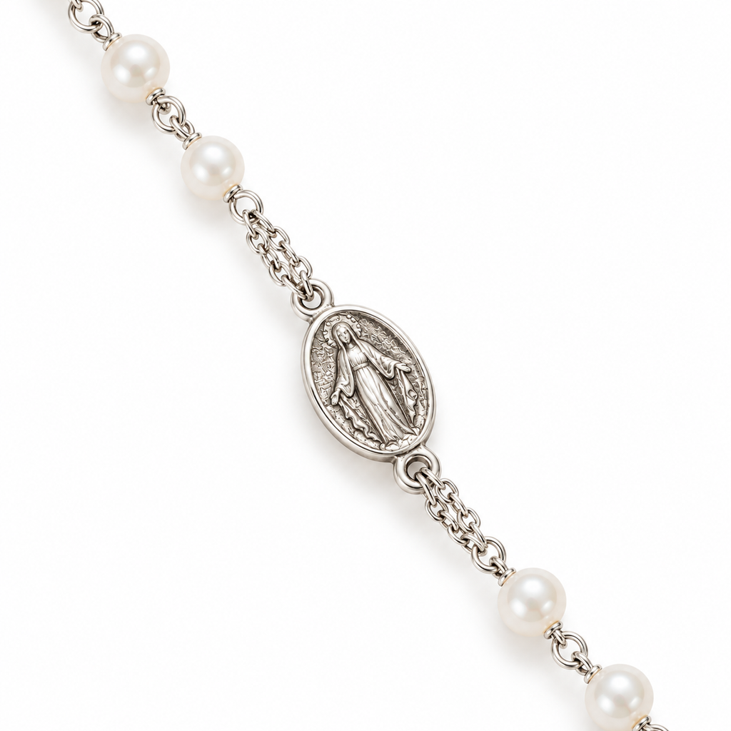Collana Rosario Sfere di Perla da 3mm in Argento 925 rodiato