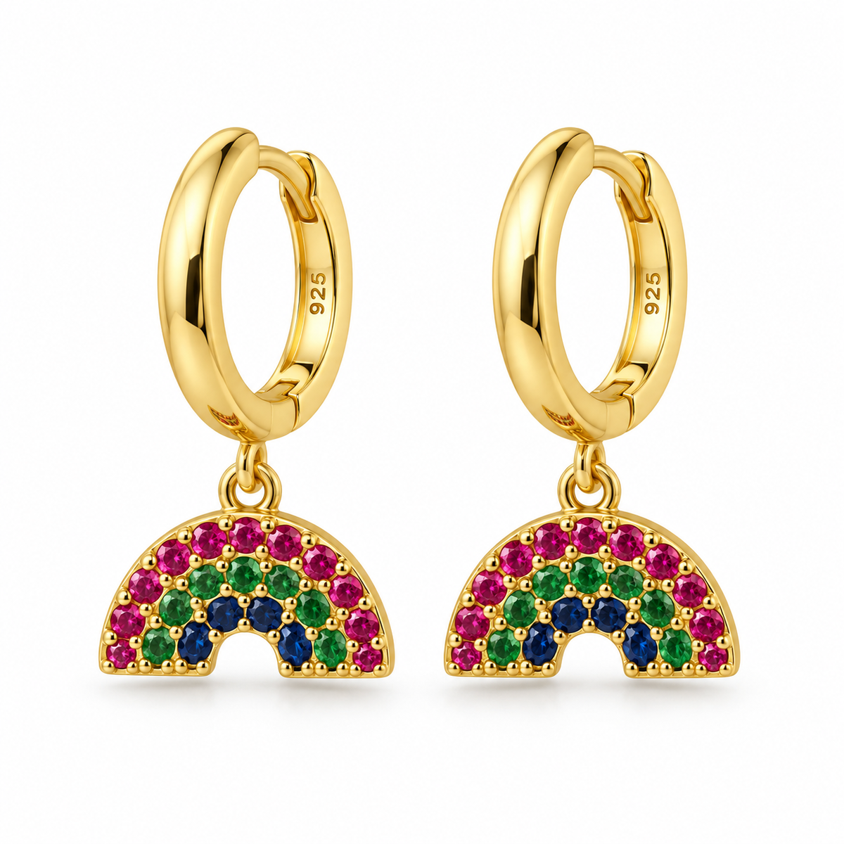 Brincos de Argola com Pendente Arco-íris em Prata 925
