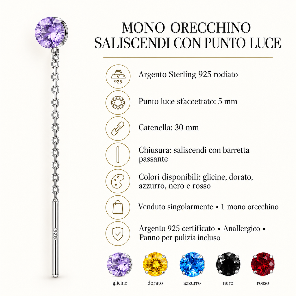 Orecchino Saliscendi mono in Argento 925 Rodiato