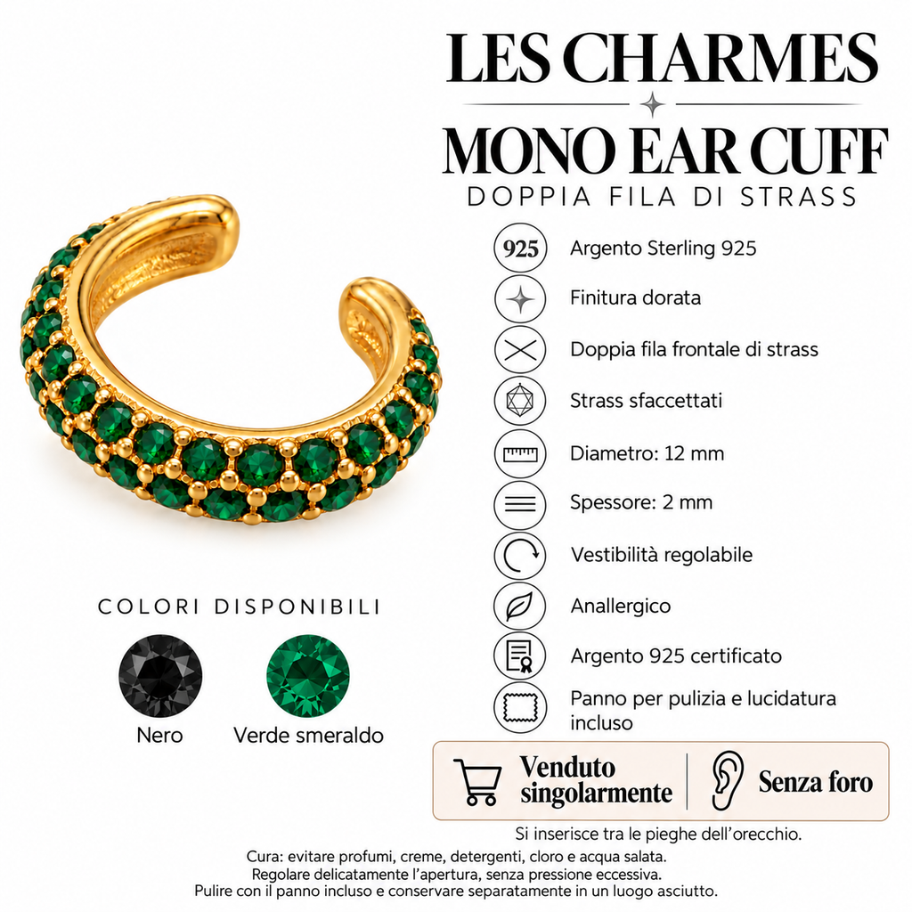 Ear Cuff mono con Strass in Argento 925 Rodiato