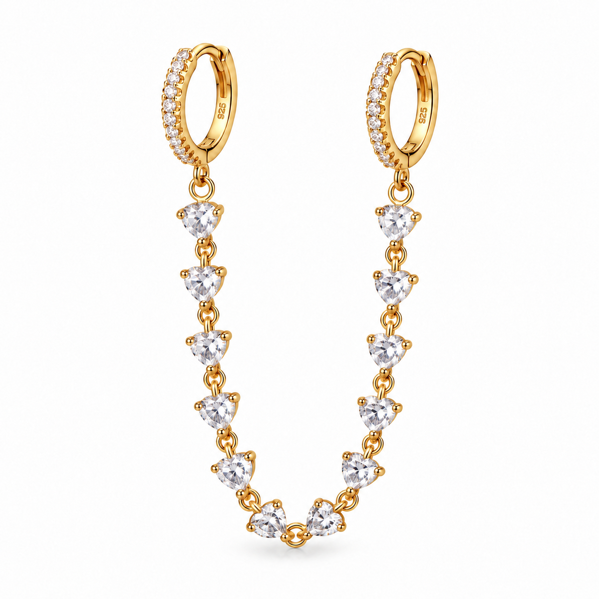 Mono Orecchino per Doppio Foro con Due Cerchietti e Catenella con pietre Crystal in Argento 925