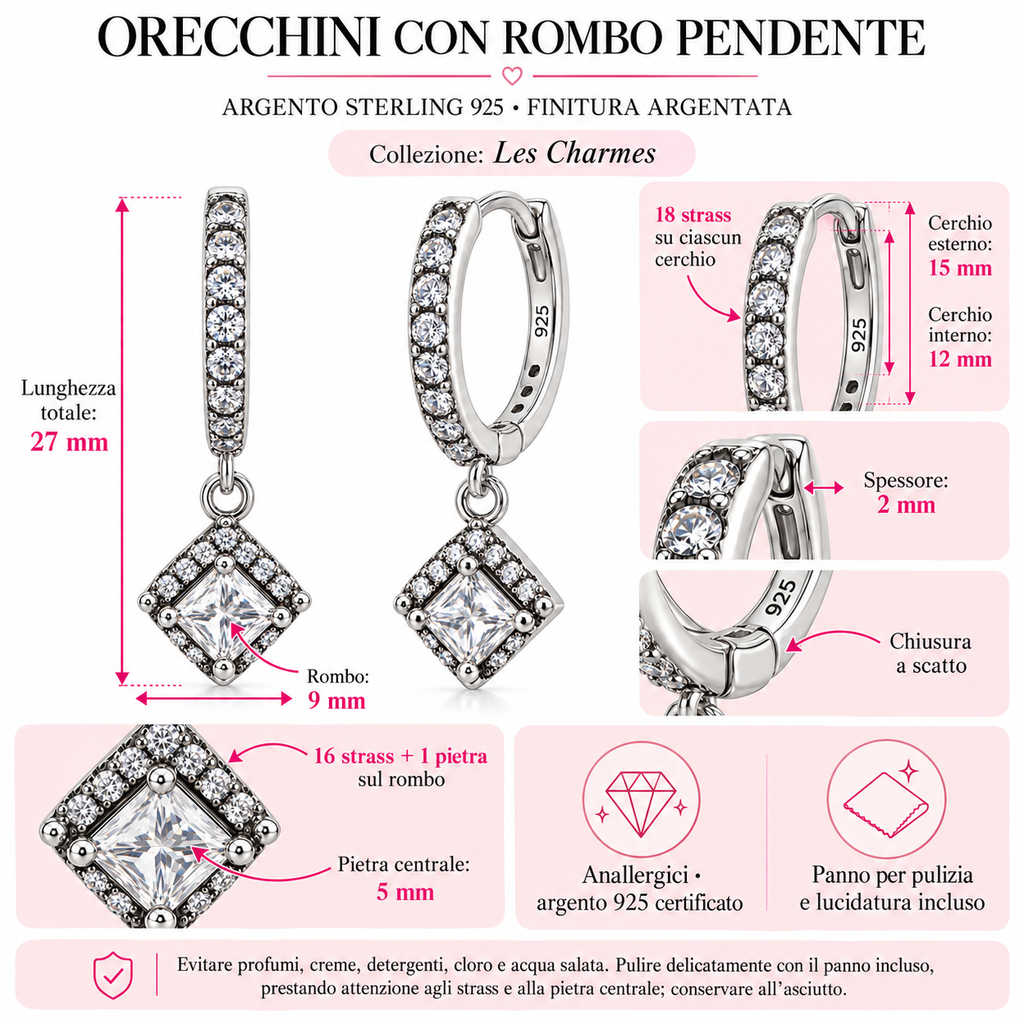 Orecchini a Cerchio con Rombo in Argento 925