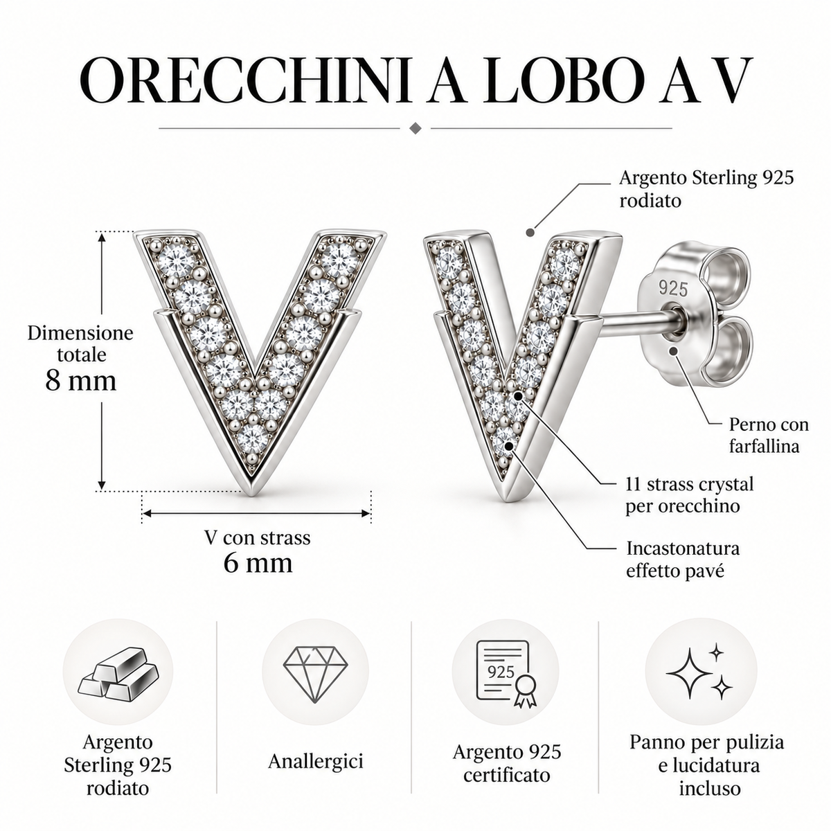 Orecchini a Lobo V in Argento 925 Rodiato
