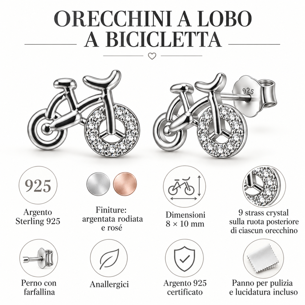 Orecchini a Lobo Bicicletta in Argento 925 Rodiato