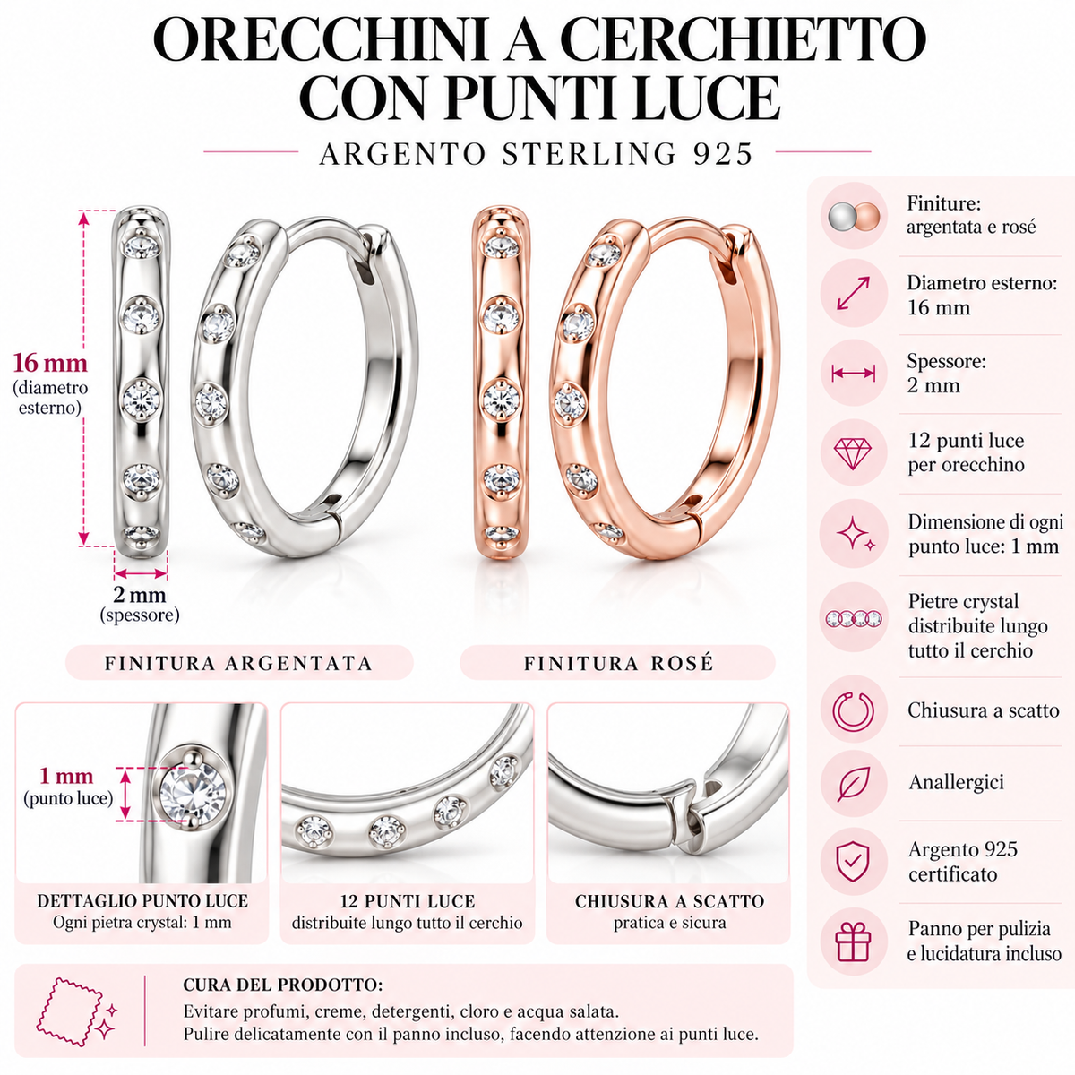 Orecchini a Cerchio con Puntoluce in Argento 925