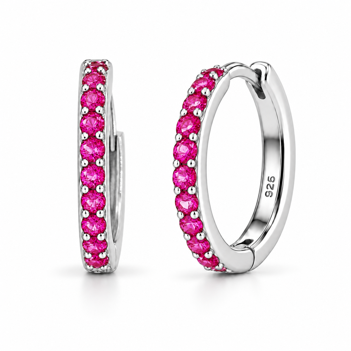 Orecchini a Cerchio Fucsia in argento 925 in 4 misure