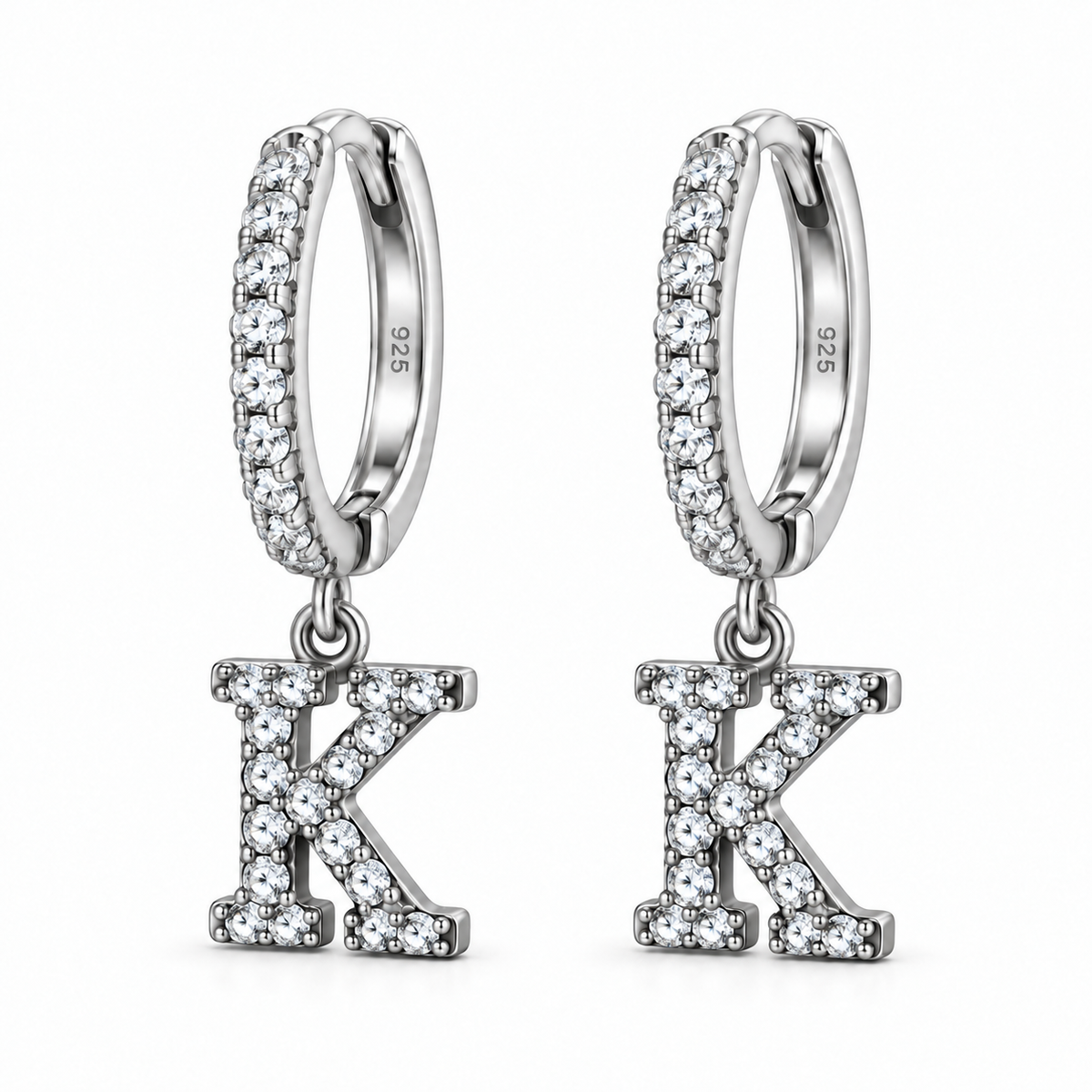 Brincos de Argola com Inicial com strass em Prata 925