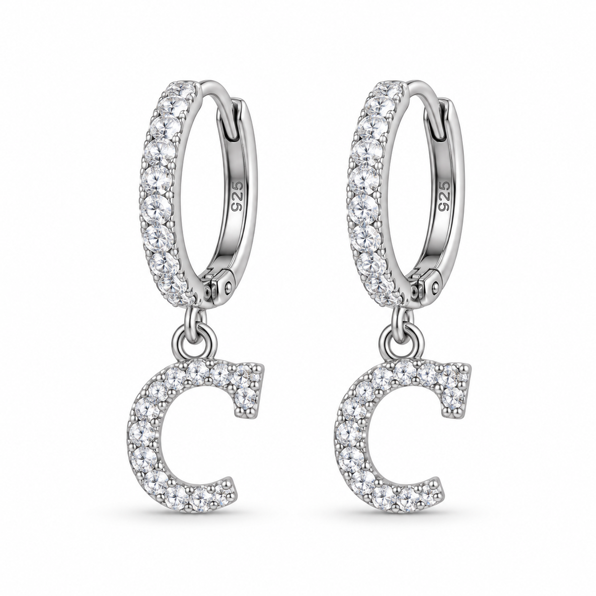 Brincos de Argola com Inicial com strass em Prata 925