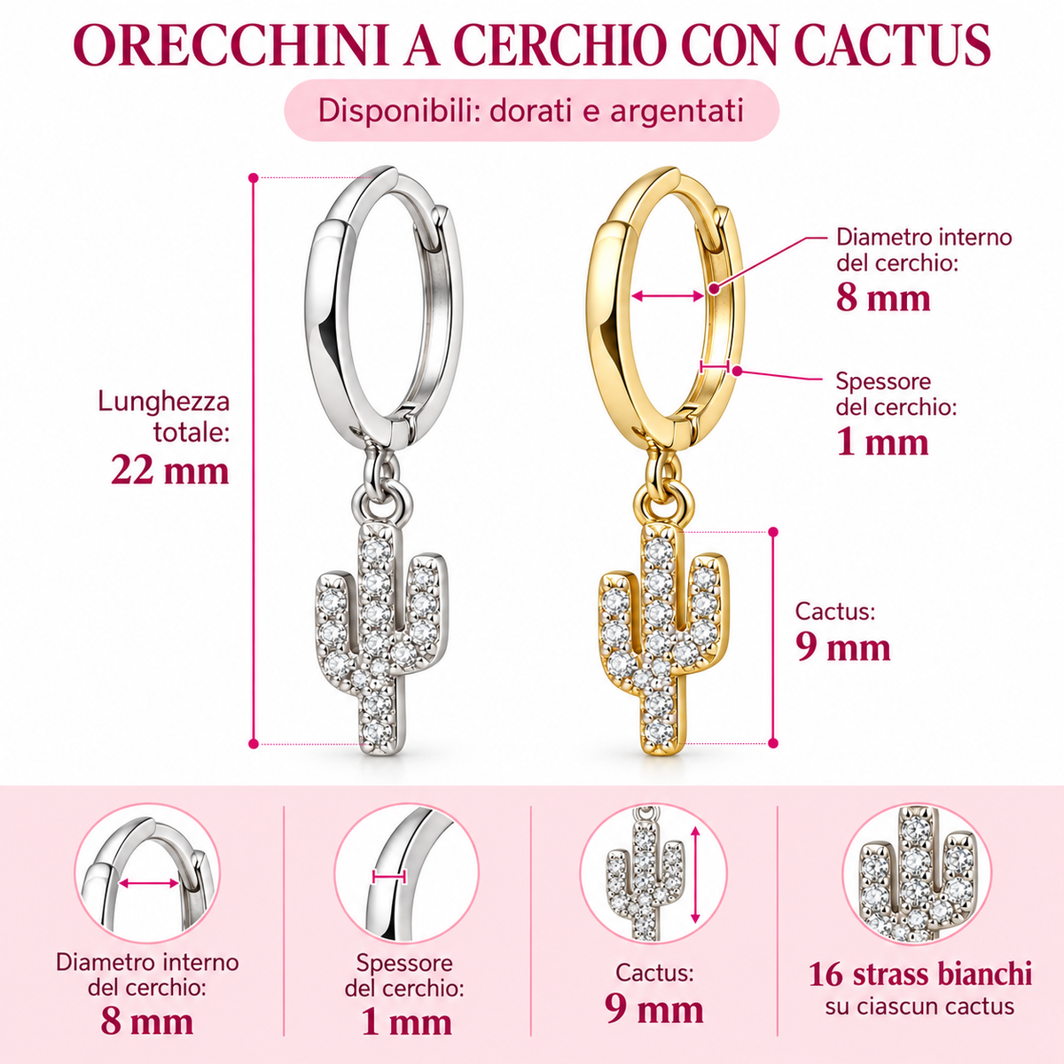 Orecchini a Cerchio con Cactus in Argento 925