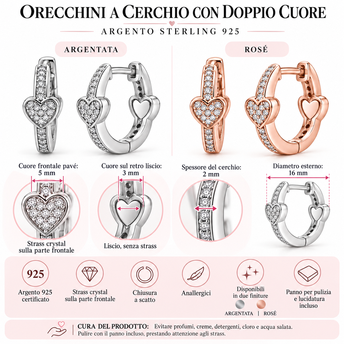 Orecchini a Cerchio con Cuore in Argento 925