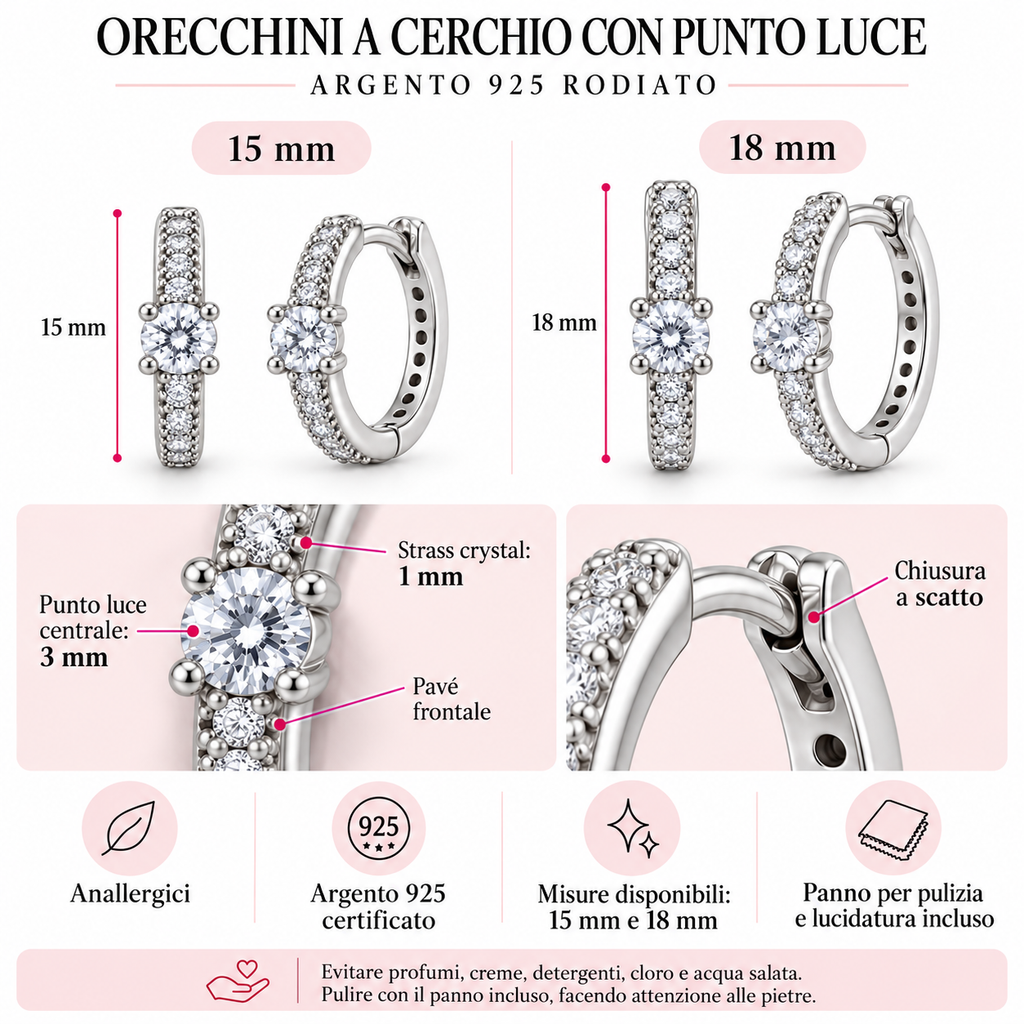 Orecchini a Cerchio con punto luce in Argento 925
