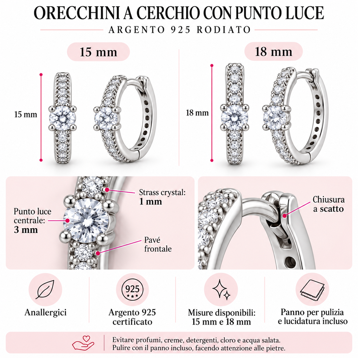 Orecchini a Cerchio con punto luce in Argento 925