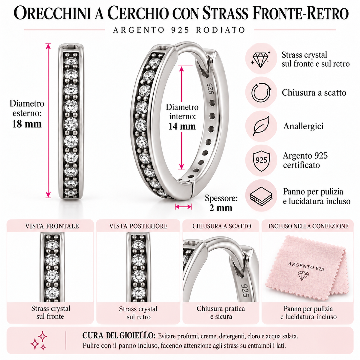Orecchini a Cerchio con strass in Argento 925