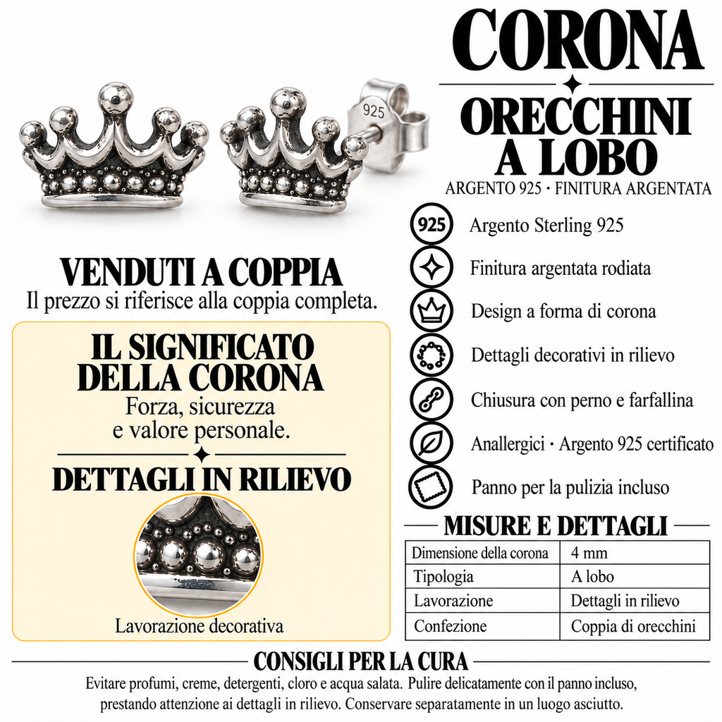 Orecchini a Lobo Corona in Argento 925 Rodiato