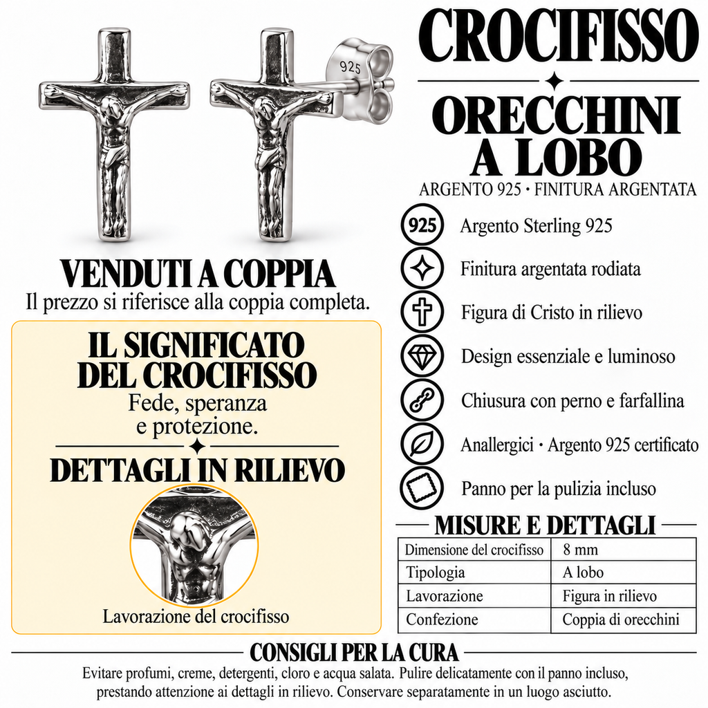 Orecchini a Lobo Crocifisso in Argento 925 Rodiato