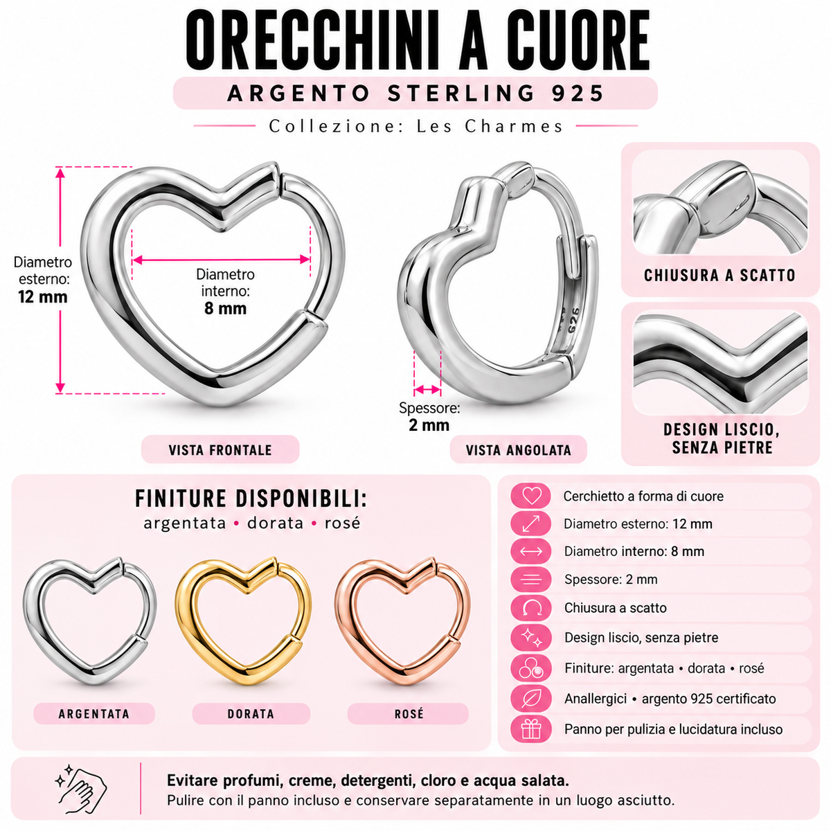 Orecchini a Cerchio a Cuore in Argento 925