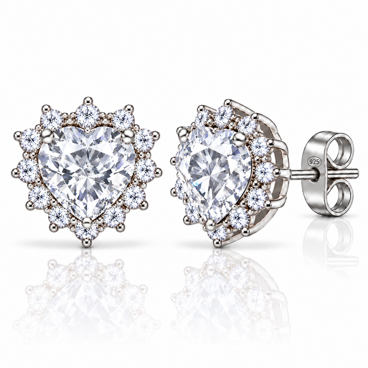 Kolczyki Royale z rodowanego srebra 925 w kształcie serca 10 × 10 mm
