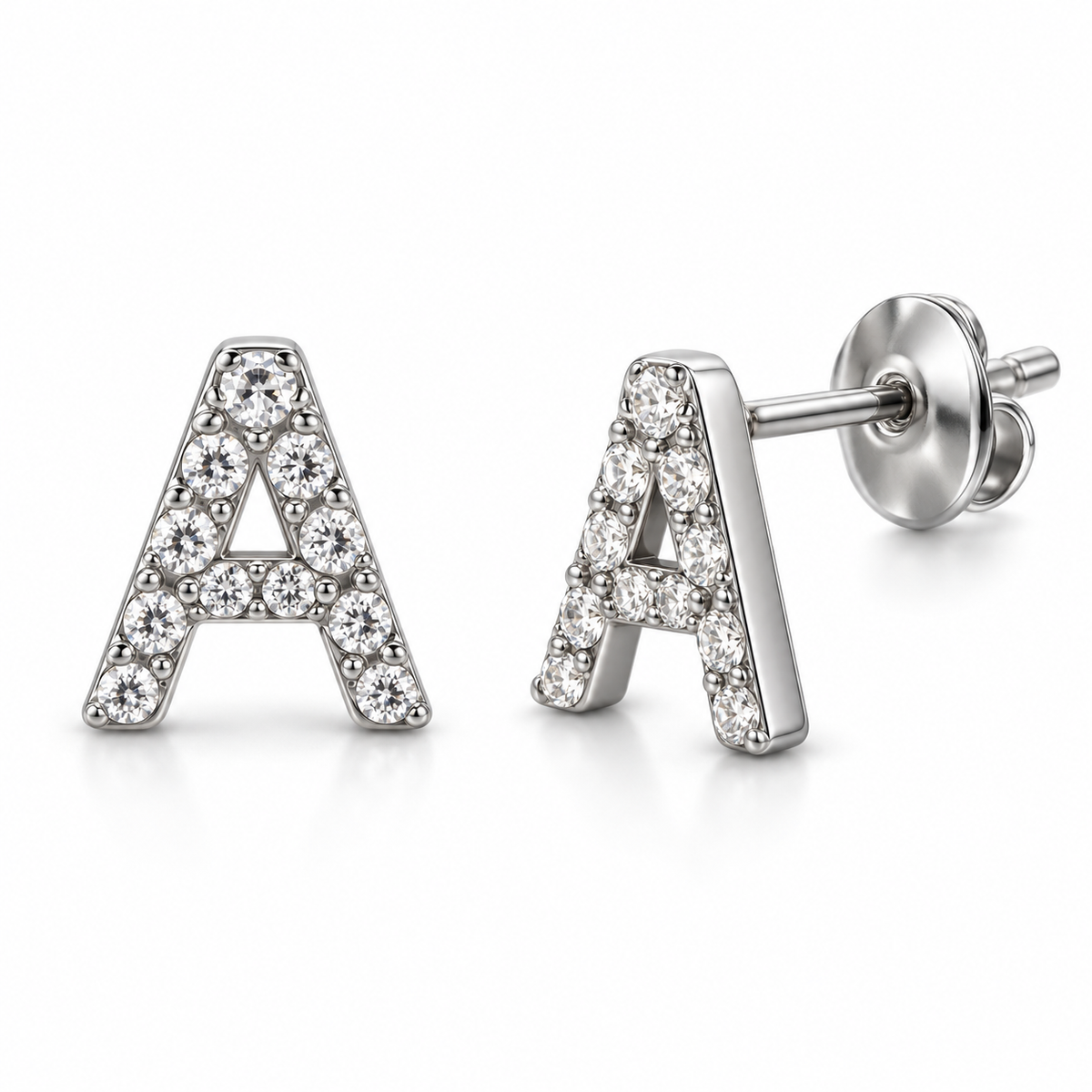 Coppia di orecchini Iniziali Lettera con strass crystal in acciaio inox