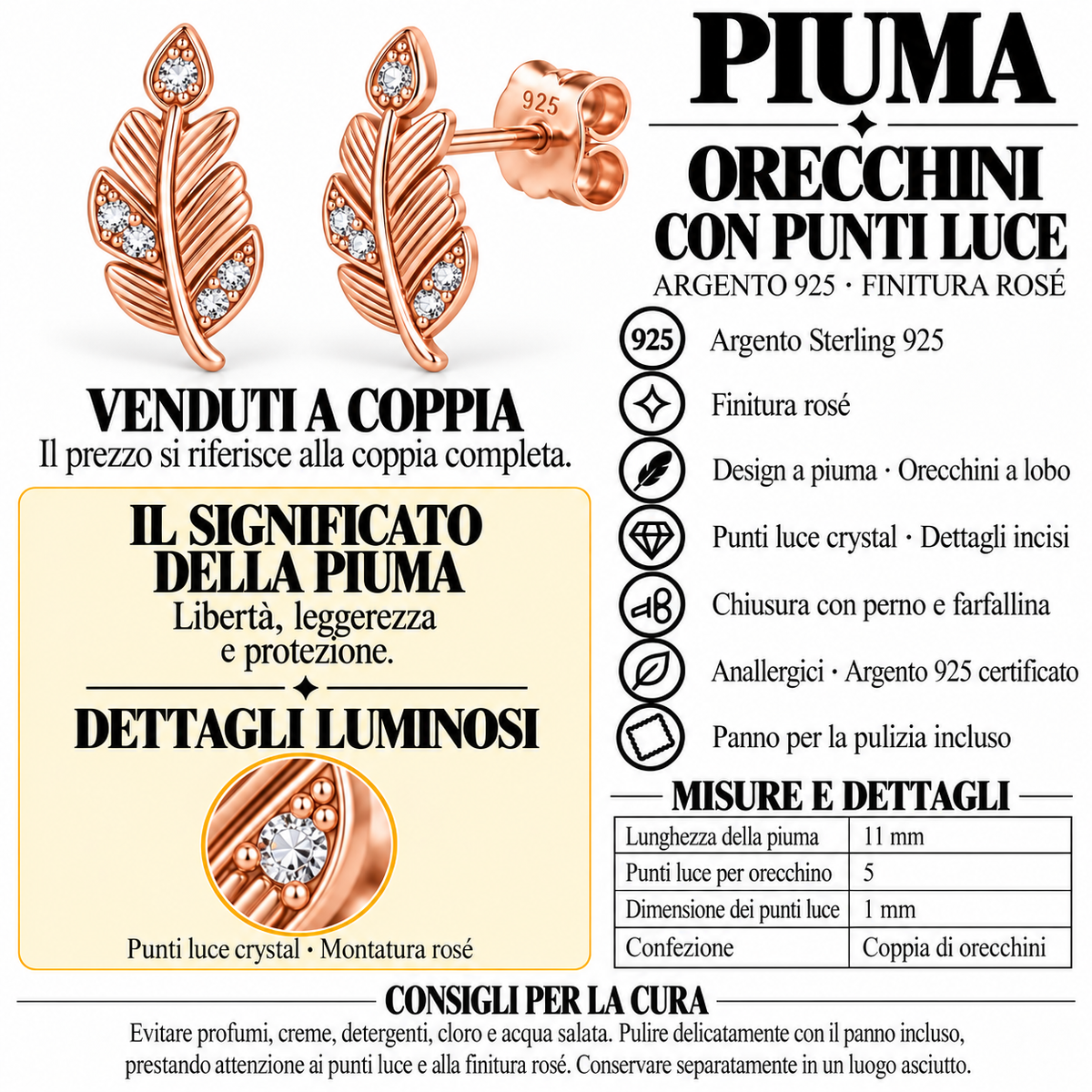 Orecchini a Lobo Piuma in Argento 925 Rodiato