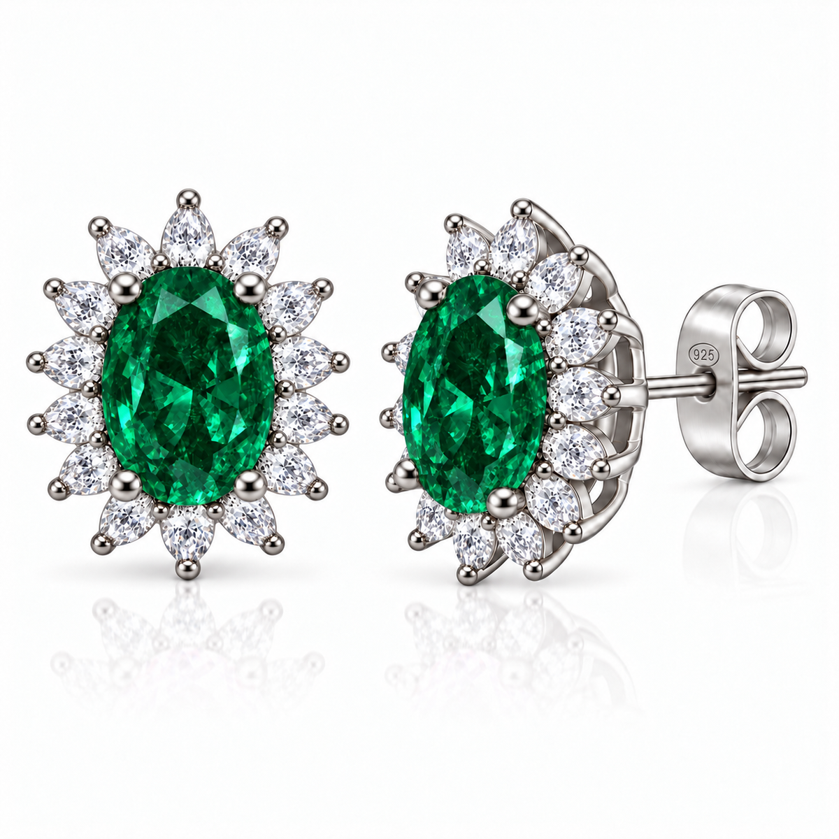 Orecchini a Lobo in Argento 925 con Pietra Ovale e Zirconi – 10 × 12 mm